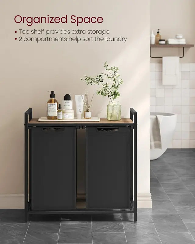 Laundry Basket with StorageShelf, 2/3-Compartment Laundry Hamper, Pull-Out and Removable Laundry Bags, LaundrySorter, Shelf, Metal Frame, 2 x 46L, 3 x 38L, LightOrganiser Plastic Adjustable Steel