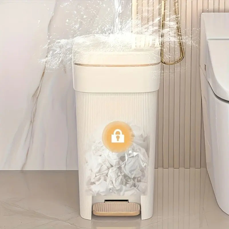 Square Trash Can with Lid, Accents, Two Sizes Available, Fashionable Garbage Bin, Ideal for Kitchen, Bathroom, Bedroom, Home Office