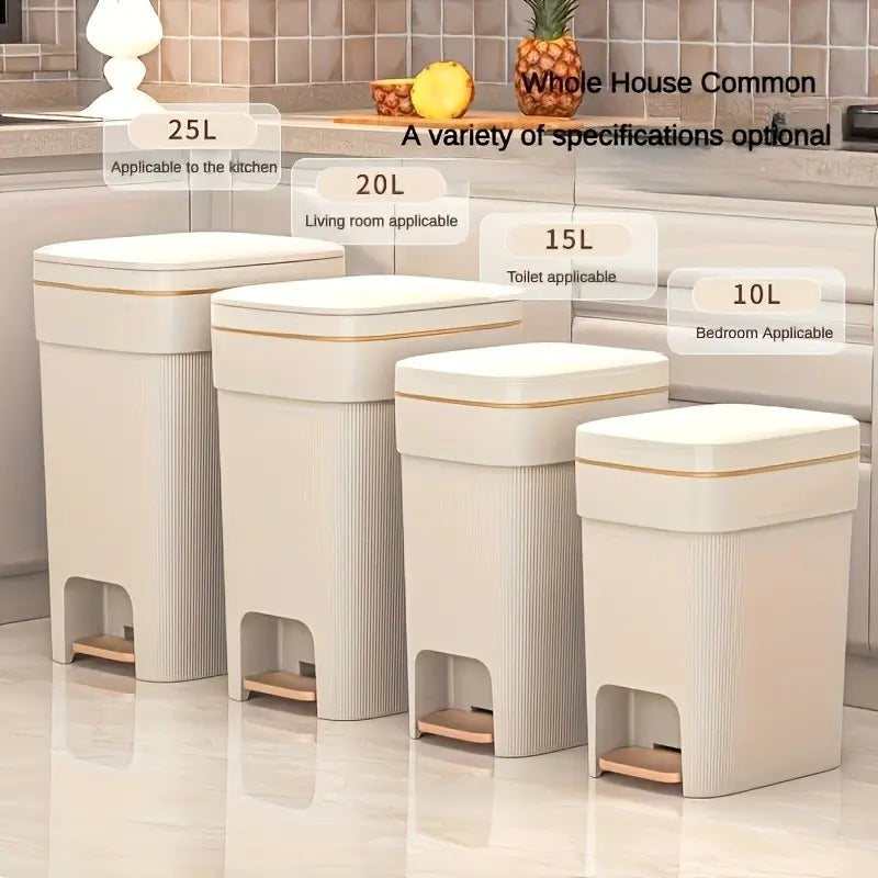 Square Trash Can with Lid, Accents, Two Sizes Available, Fashionable Garbage Bin, Ideal for Kitchen, Bathroom, Bedroom, Home Office