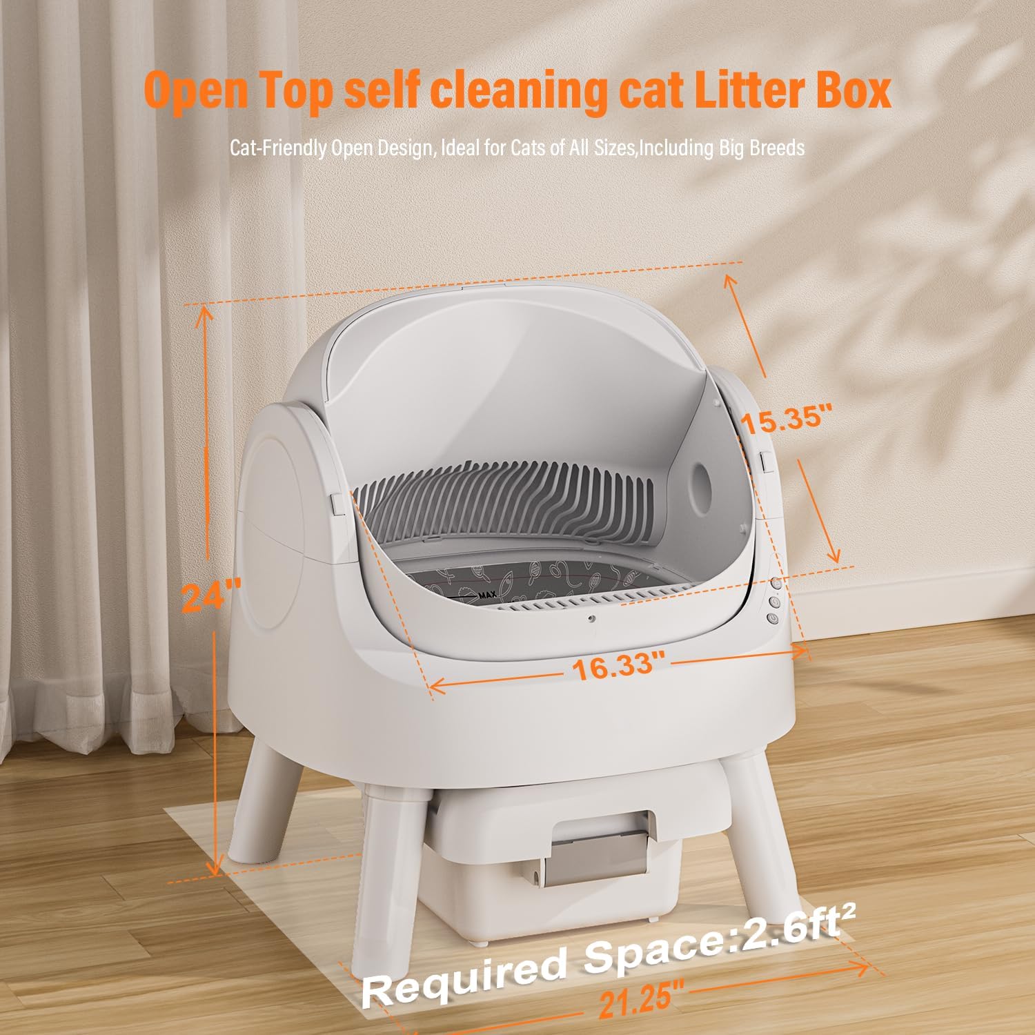 🎉Grand Opening – 50% Off!⏰️ Autoscooper 11 Open-Top Self Cleaning Cat Litter Box, Automatic Cat Litter Box for Multiple Cats with Trash Bags and Litter Mat Included