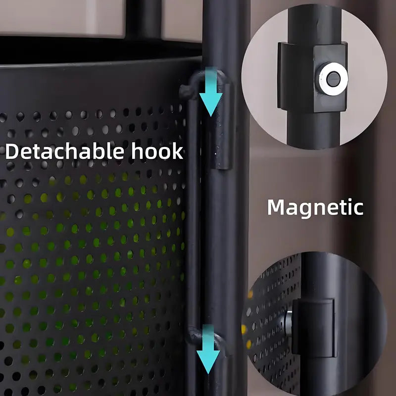 Movable Kitchen Storage Rack 3-5 Tier MeshOrganizer for Kitchen Bathroom & Office Space-Saving 360° Rotating Shelves for Spices FruitsVegetables Toiletries Black Carbon SteelTraditional Basket Smooth Baking No InstallationRequired