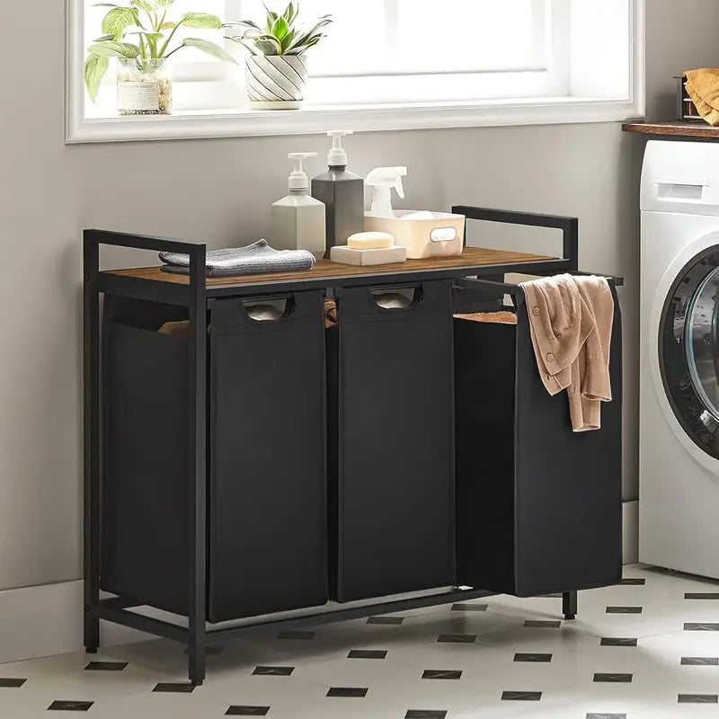 Laundry Basket with StorageShelf, 2/3-Compartment Laundry Hamper, Pull-Out and Removable Laundry Bags, LaundrySorter, Shelf, Metal Frame, 2 x 46L, 3 x 38L, LightOrganiser Plastic Adjustable Steel