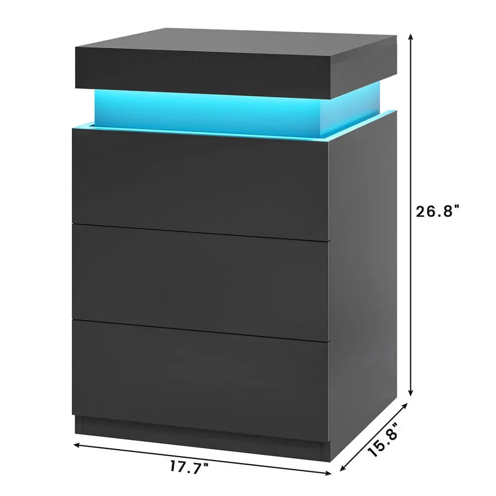 Nightstand with Charging Station and LED Lights, Night Stand with Sliding Top for Bedroom, Bedside Table with Drawers, Modern End Side Table