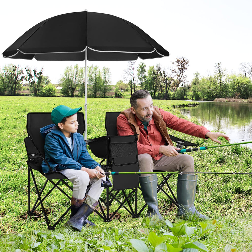 All-in-One Folding Picnic Set - Double Chair, Umbrella & Cooler 🏖️🍻