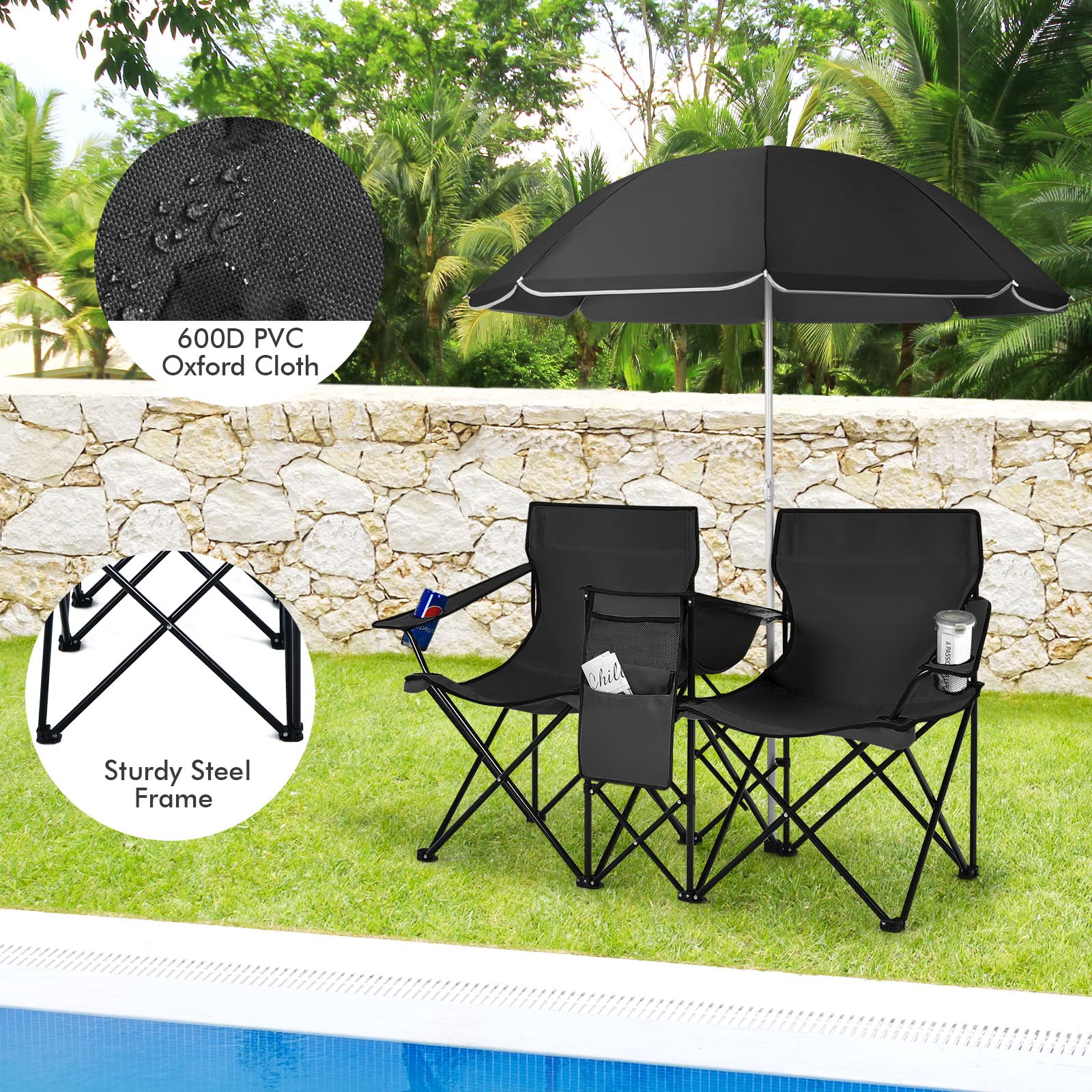All-in-One Folding Picnic Set - Double Chair, Umbrella & Cooler 🏖️🍻