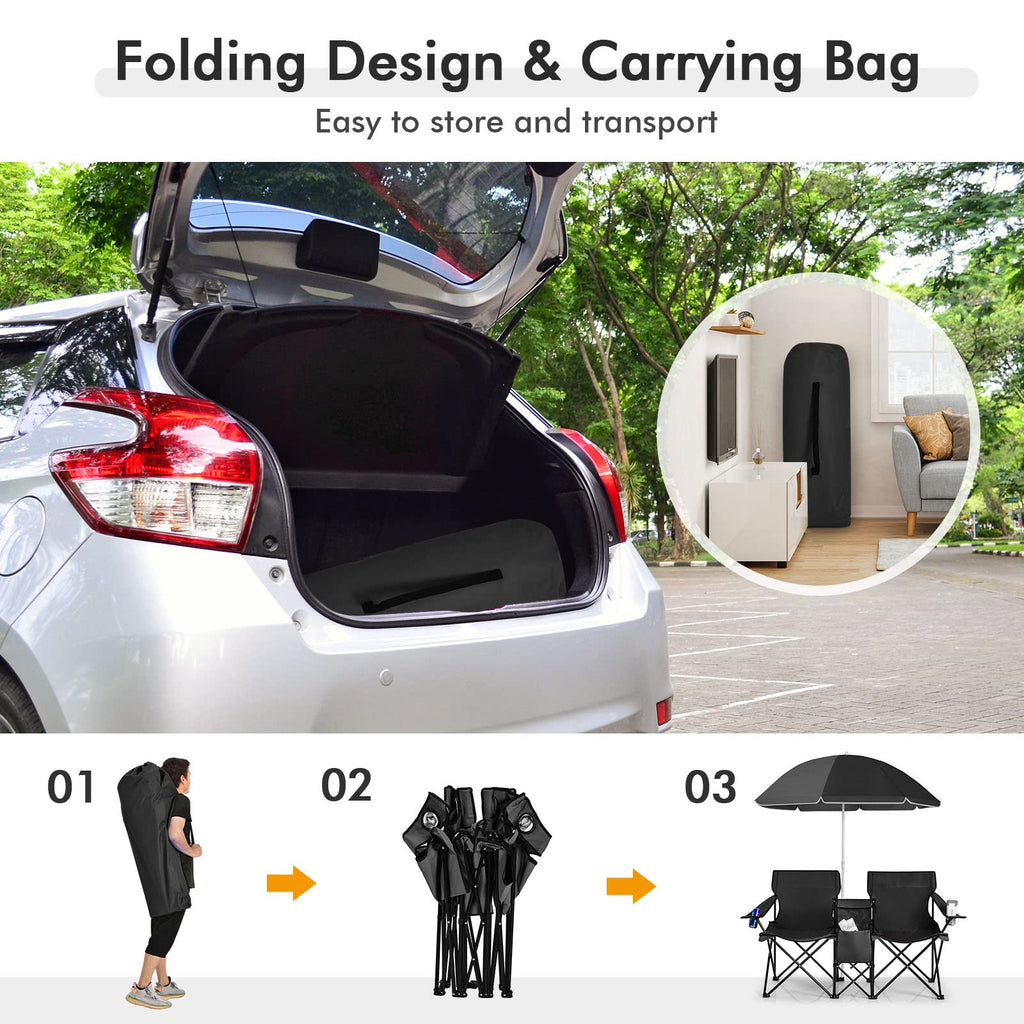 All-in-One Folding Picnic Set - Double Chair, Umbrella & Cooler 🏖️🍻