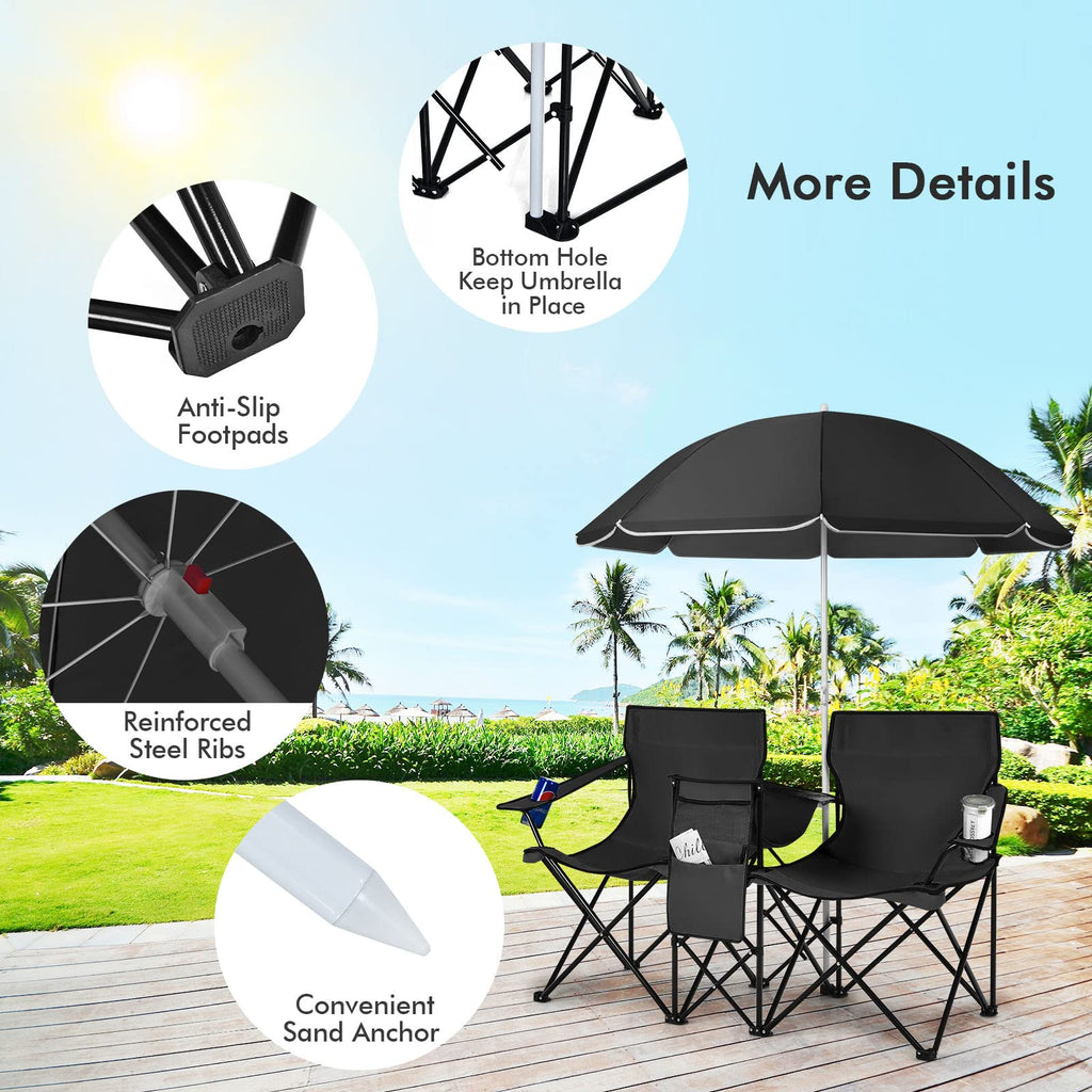 All-in-One Folding Picnic Set - Double Chair, Umbrella & Cooler 🏖️🍻