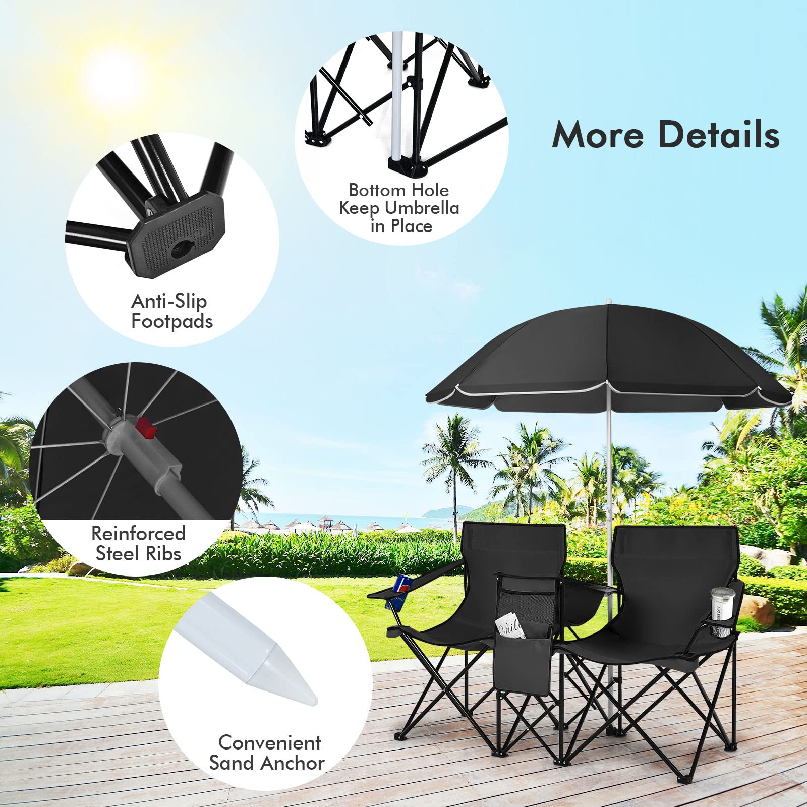 All-in-One Folding Picnic Set - Double Chair, Umbrella & Cooler 🏖️🍻